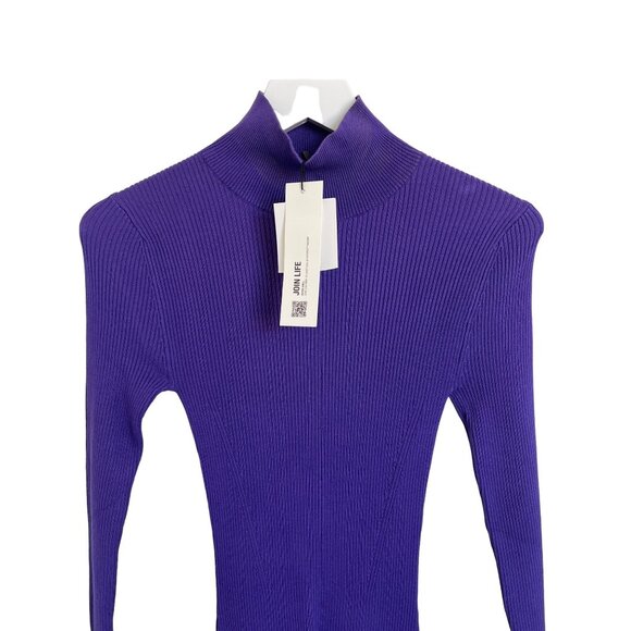 Zara Purple Ribbed Knit Mock Neck Dress With Tiered Ruffle Hem - Picture 2 of 6